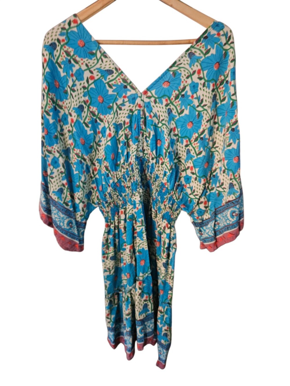 Natural Life Blue Floral Boho V-Neck Smocked Waist Tunic Dress XL - Picture 4 of 6